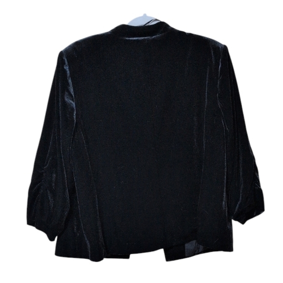 Eliza J black velvet open-front blazer jacket with 3/4 ruched sleeves size 2X - Picture 2 of 9